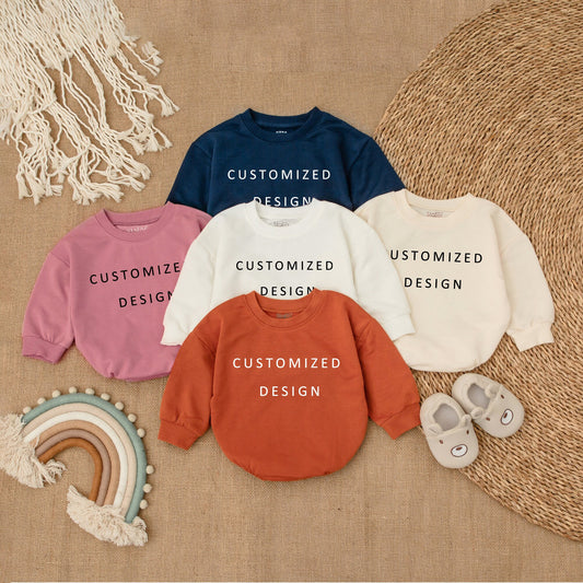 Customized Design Baby Romper Long Sleeve Bodysuit Cotton Shower Gift Coming Home Outfit Newborn Infant Announcement Bubble Modern Minimalist