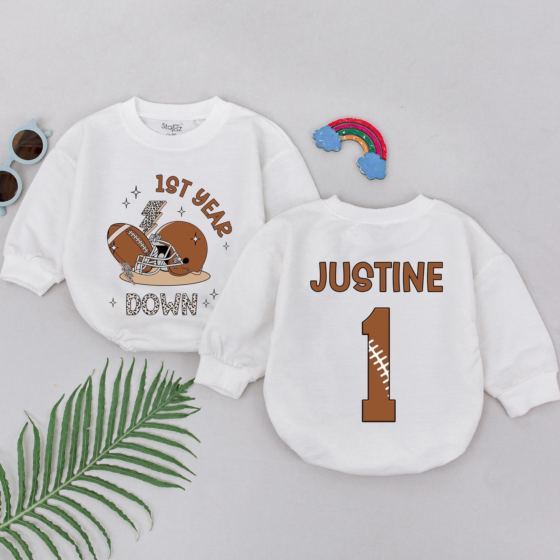 Football First Birthday Romper - Personalized 1st Year Down Outfit
