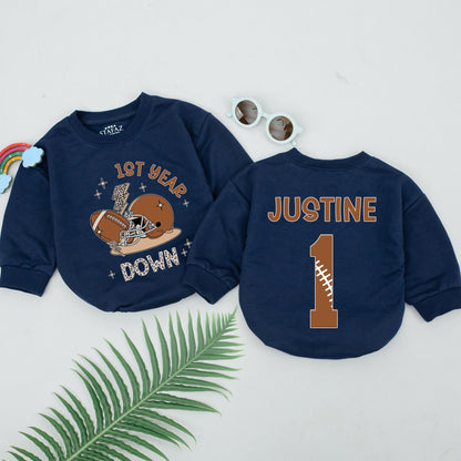 Football First Birthday Romper - Personalized 1st Year Down Outfit
