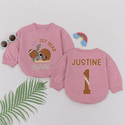 Football First Birthday Romper - Personalized 1st Year Down Outfit