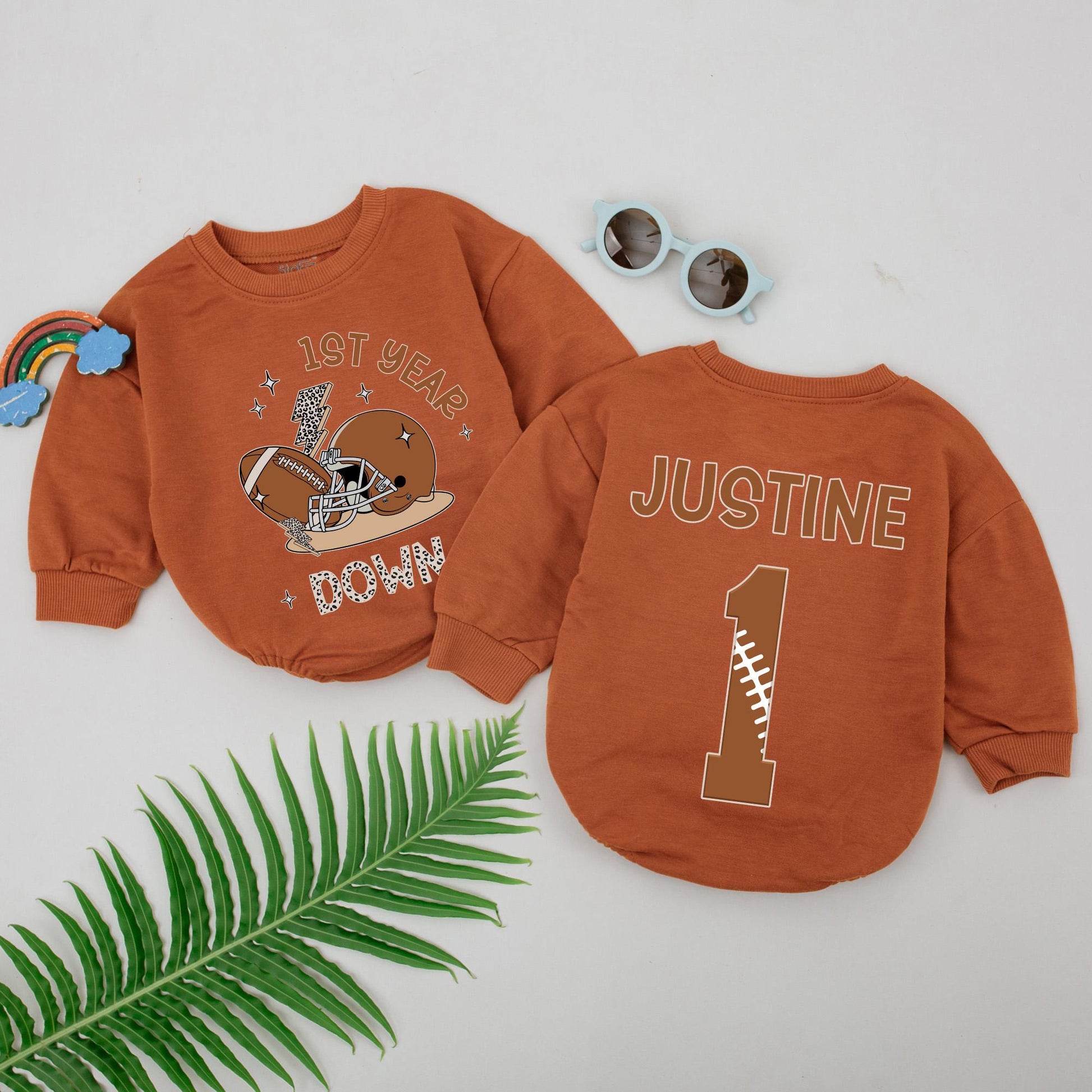 Football First Birthday Romper - Personalized 1st Year Down Outfit