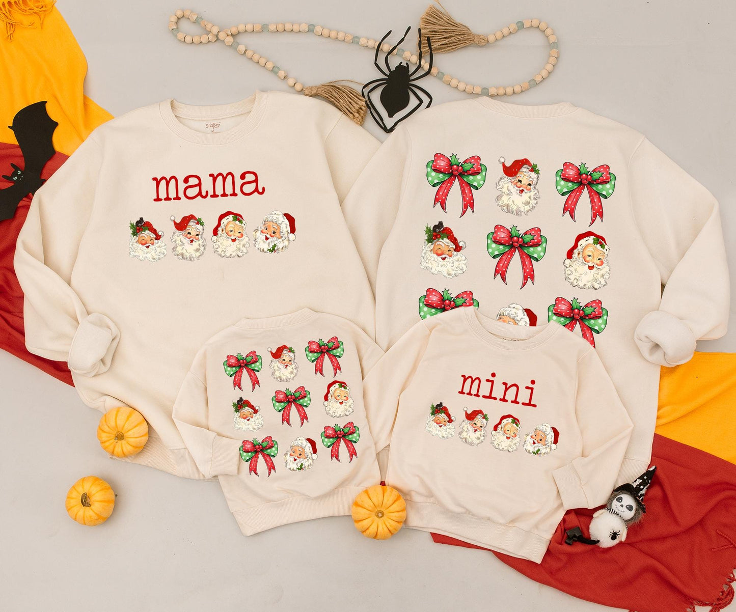 Retro Santa Mama and Mini Matching Christmas Sweatshirt Cozy Vintage Holiday Outfit Toddler Baby First Christmas Gift Family Vacation Wear