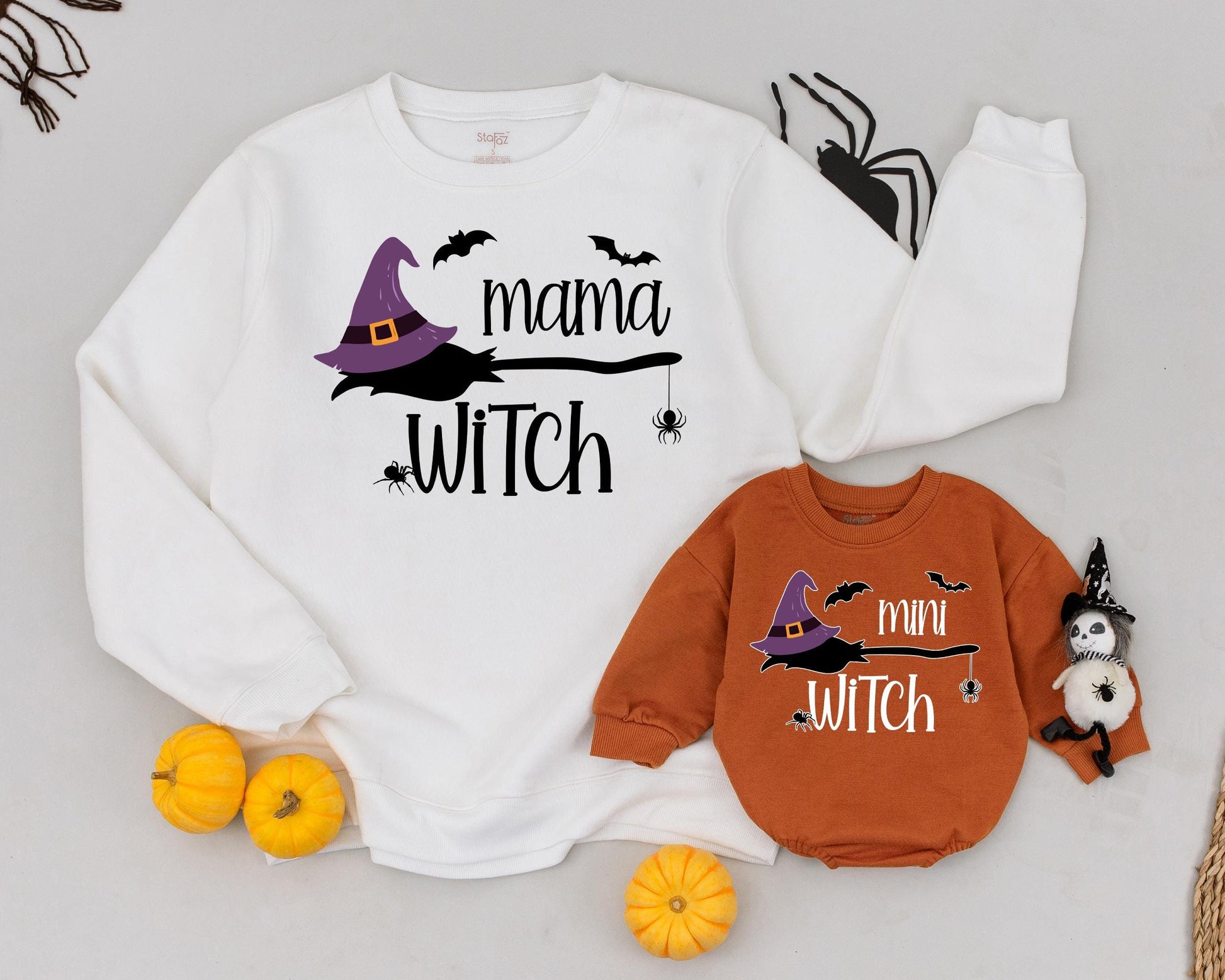Mama Witch & Mini Witch Retro Halloween Matching Sweatshirts  