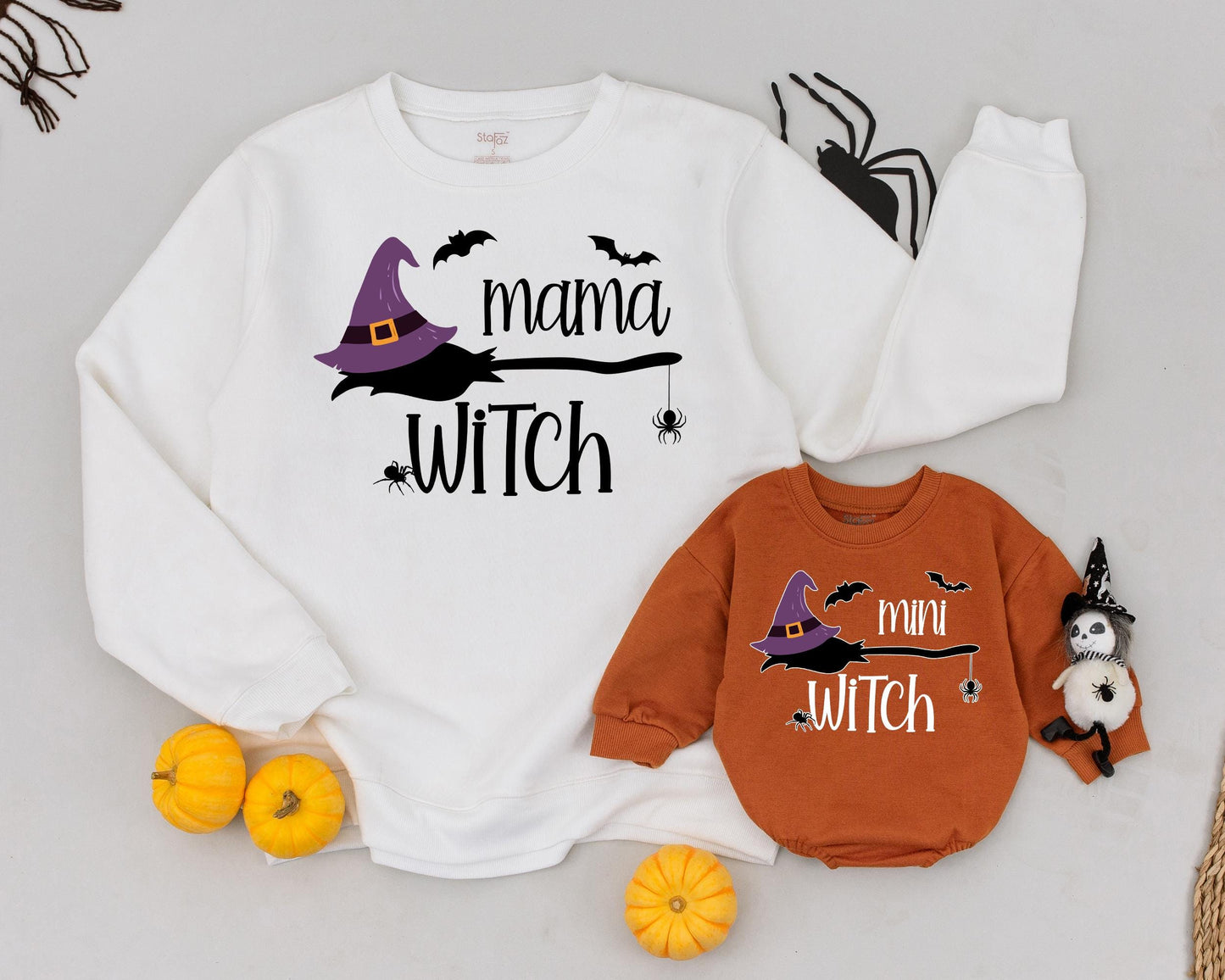Mama Witch & Mini Witch Retro Halloween Matching Sweatshirts  
