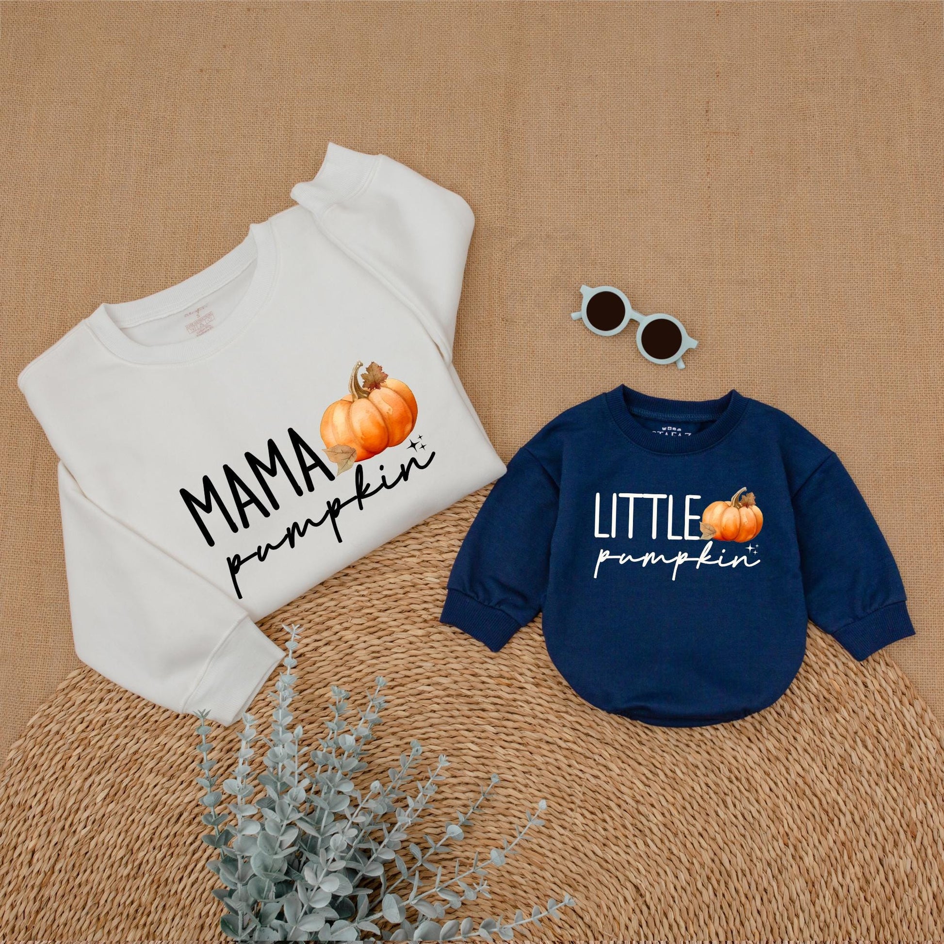 Cozy Fall Family Outfits: Matching Pumpkin Sweatshirts & Romper