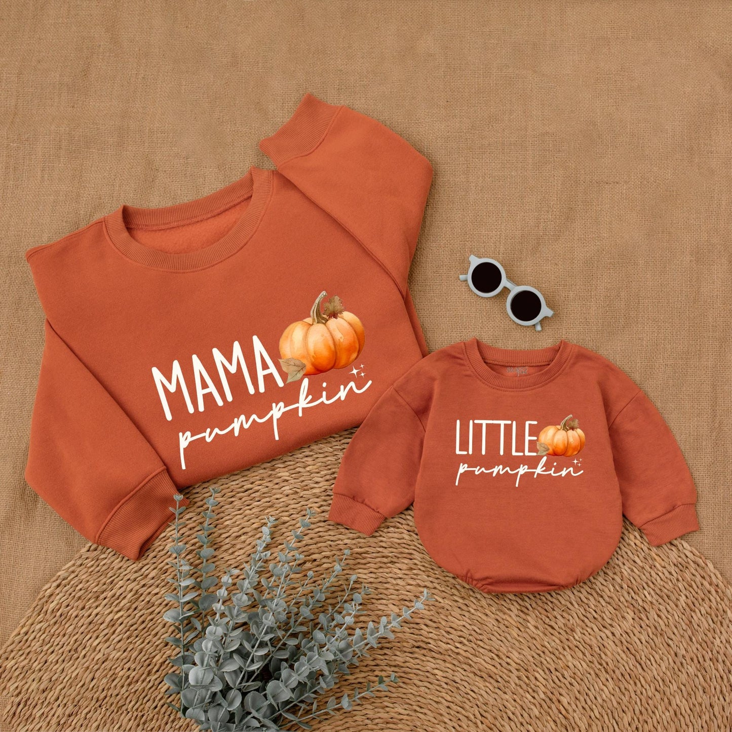 Cozy Fall Family Outfits: Matching Pumpkin Sweatshirts & Romper