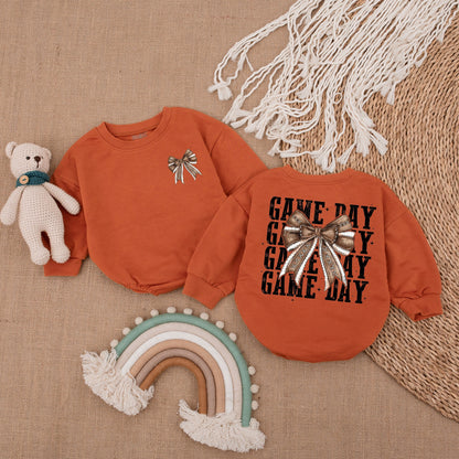 Football Baby Romper & Bow Jumpsuit for Gameday Kids Gift