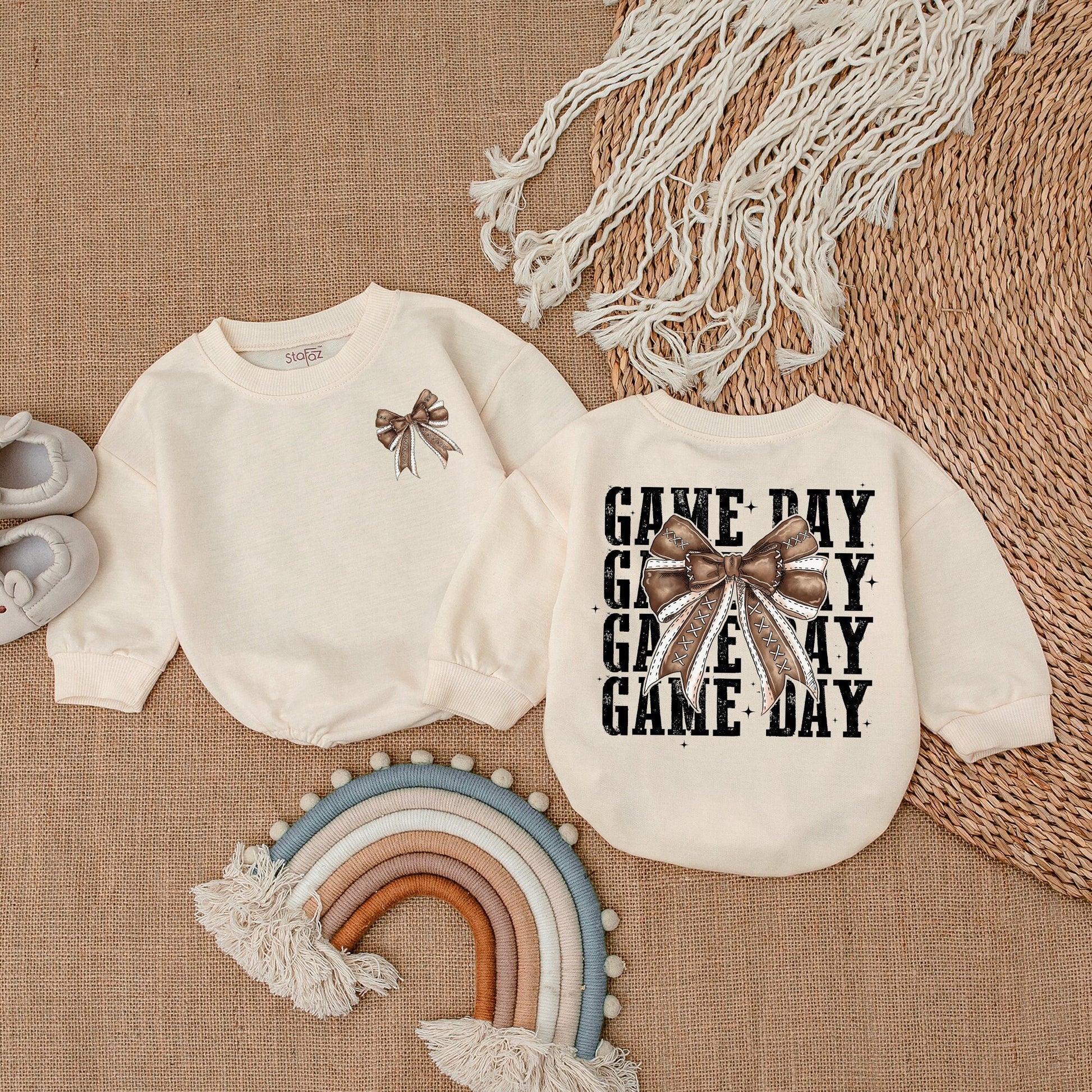 Football Baby Romper & Bow Jumpsuit for Gameday Kids Gift