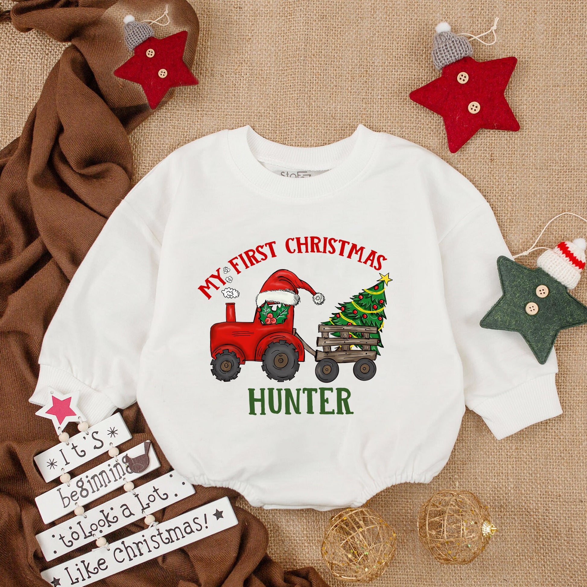 Farm Christmas Romper & Sweatshirt: Custom Baby & Toddler Gift