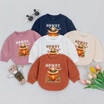 Pumpkin Cowboy Baby Romper: Western Bodysuit for Fall Festivities
