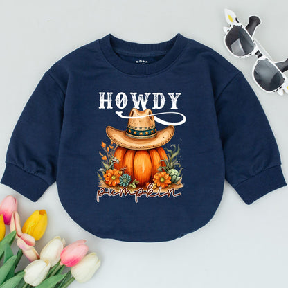 Pumpkin Cowboy Baby Romper: Western Bodysuit for Fall Festivities