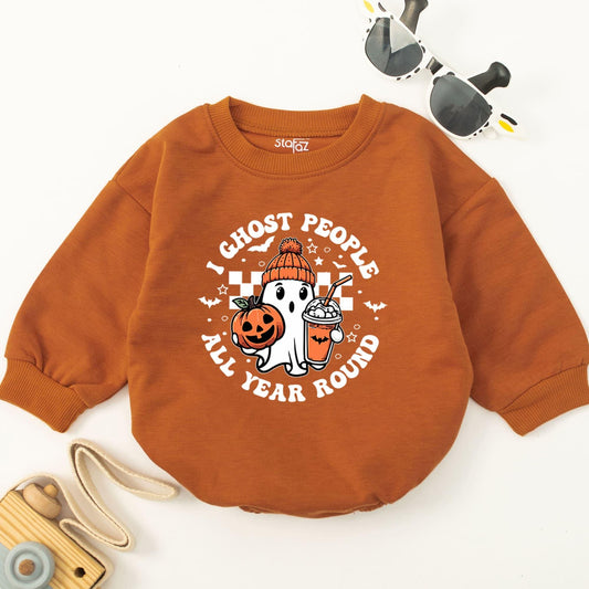 I Ghost People All Year Romper Cute Halloween Ghost Baby Outfit Pumpkin Bodysuit Fall Clothes Spooky Infant Costume Newborn Gift Fun 1st Boo Season (139 chars)