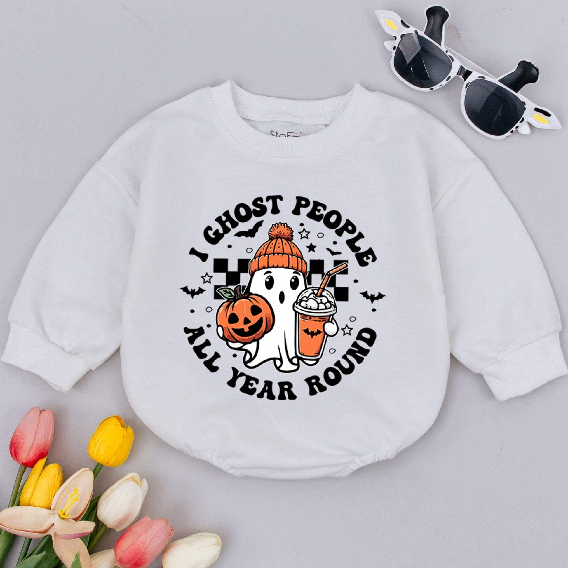 I Ghost People All Year Romper Cute Halloween Ghost Baby Outfit Pumpkin Bodysuit Fall Clothes Spooky Infant Costume Newborn Gift Fun 1st Boo Season (139 chars)