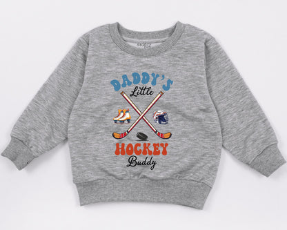 Daddy's Little Hockey Buddy Sweatshirt Retro Future Hockey Player Gift For Dad Baby Boy Outfit Game Day