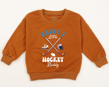 Daddy's Little Hockey Buddy Sweatshirt Retro Future Hockey Player Gift For Dad Baby Boy Outfit Game Day