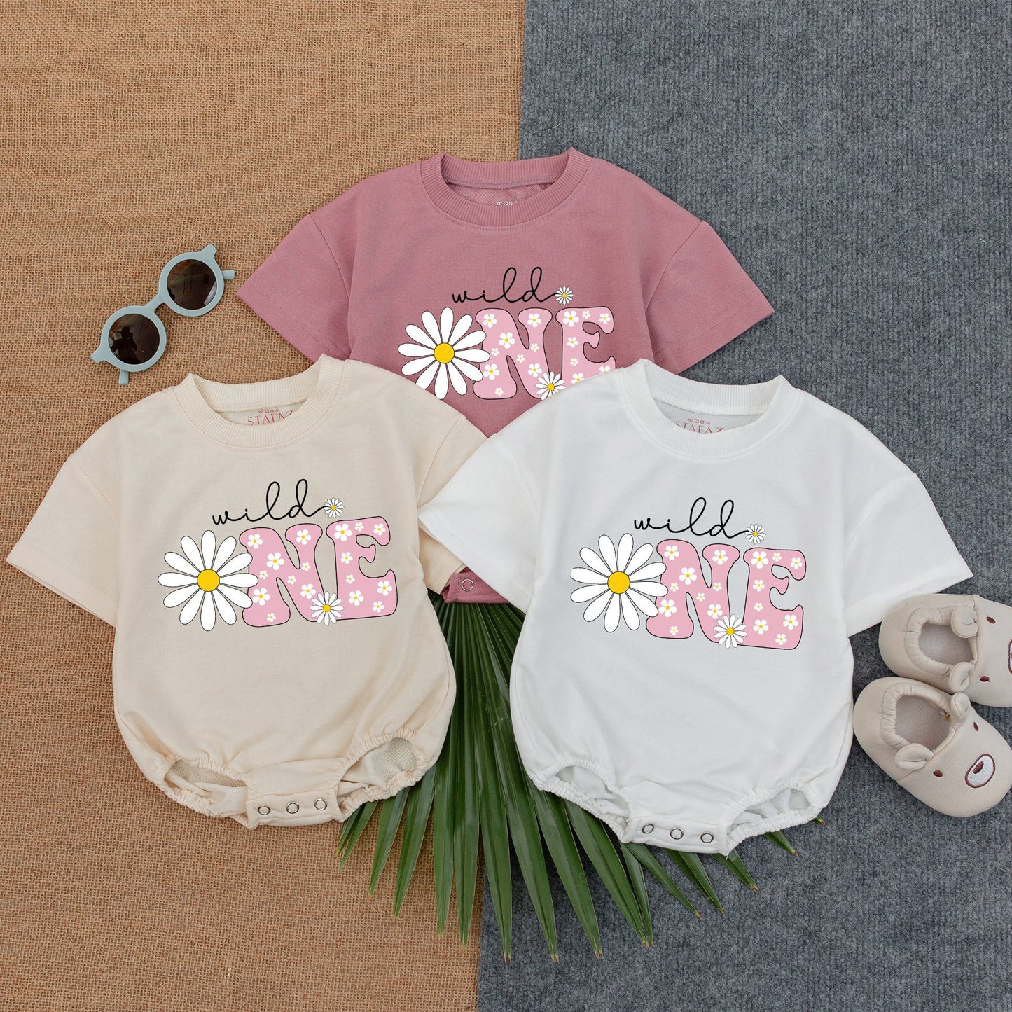 Wild One Daisy Romper First Birthday Outfit Pink Theme Bubble Romper Girl Birthday Outfit