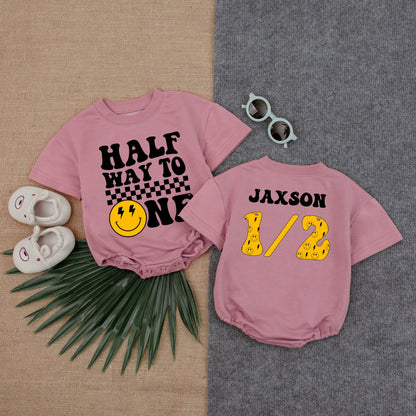 Halfway to One Smiley Romper: 1/2 Birthday & Baby Shower Gift  