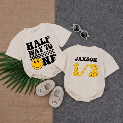 Halfway to One Smiley Romper: 1/2 Birthday & Baby Shower Gift  