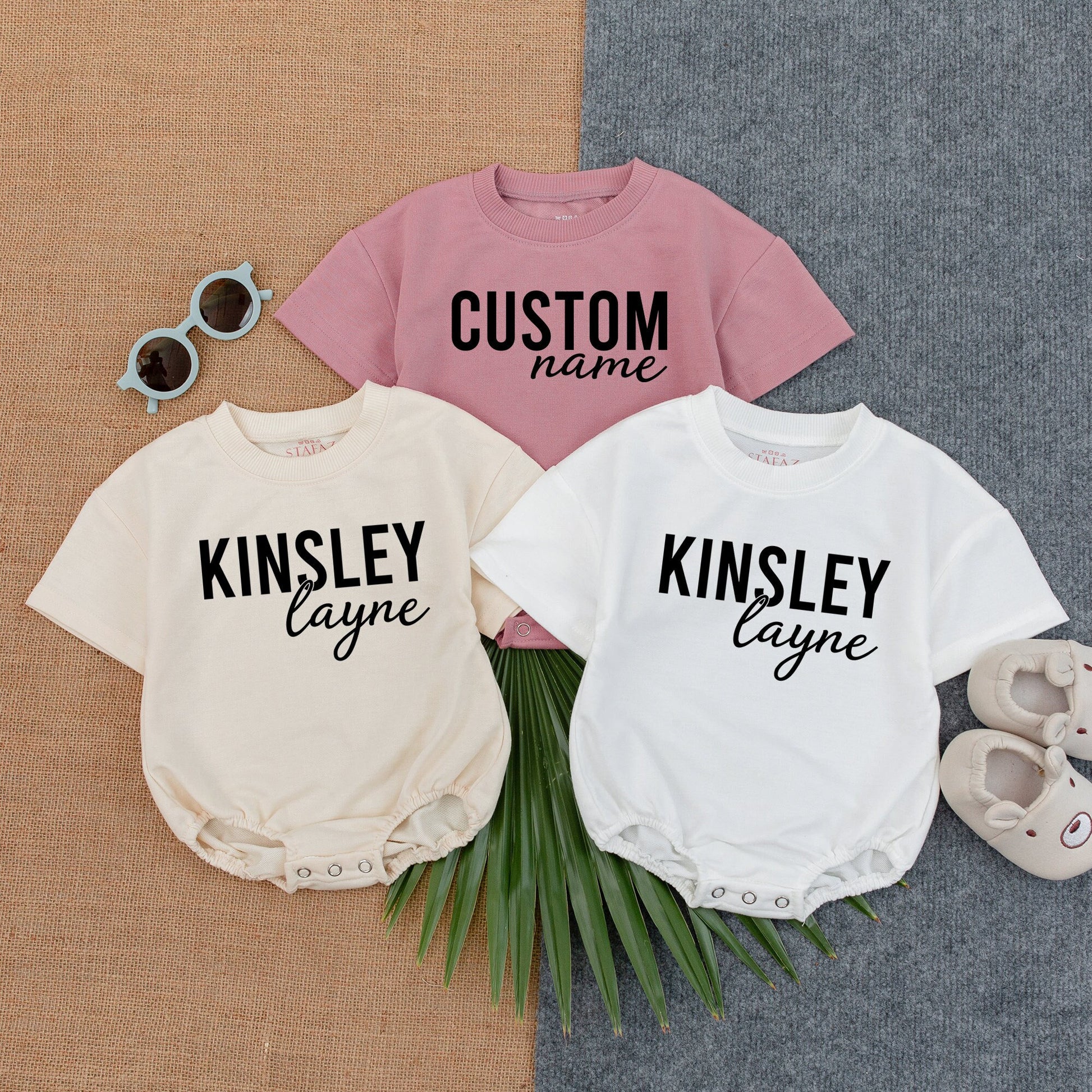 Custom Name Baby Romper Personalized Bubble Bodysuit for Baby Shower Birthday Christmas Gift Minimalist Style