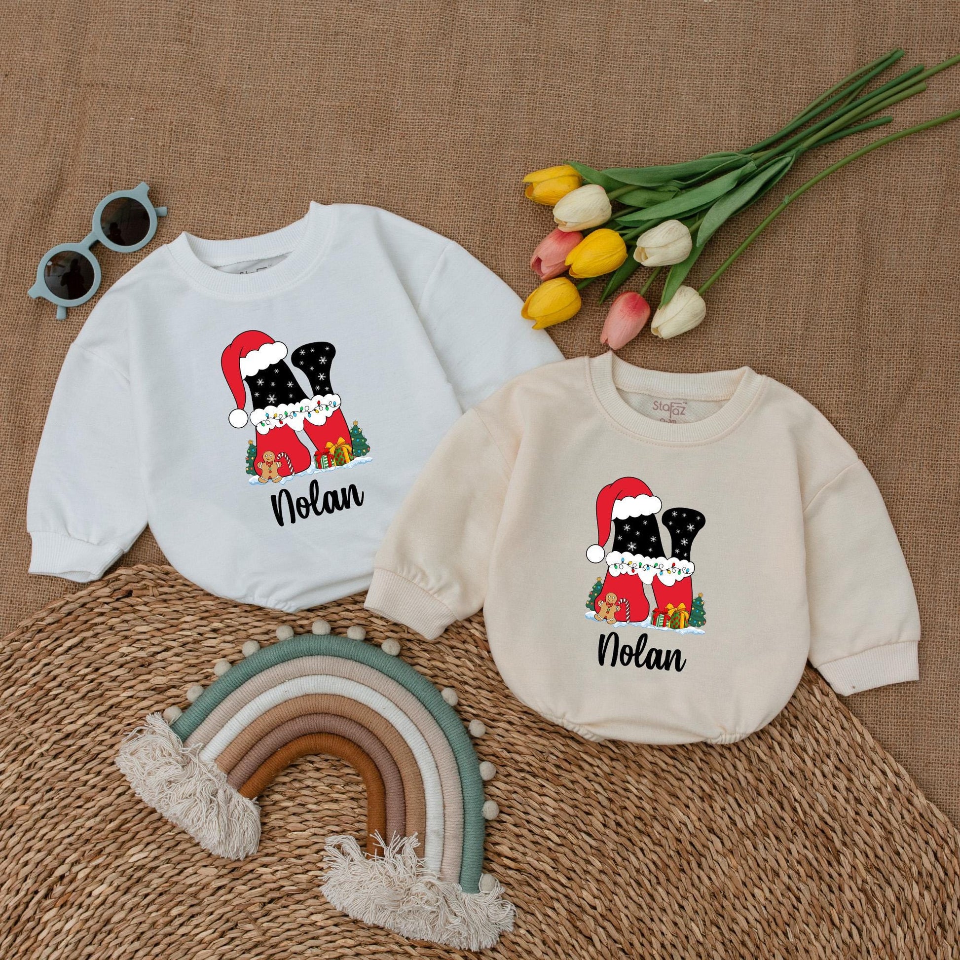 Personalized First Christmas Romper, Baby Bodysuit, Winter Outfit