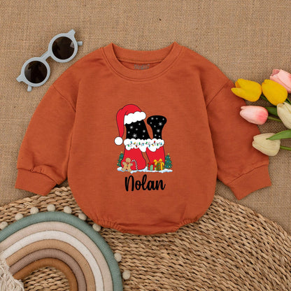 Personalized First Christmas Romper, Baby Bodysuit, Winter Outfit