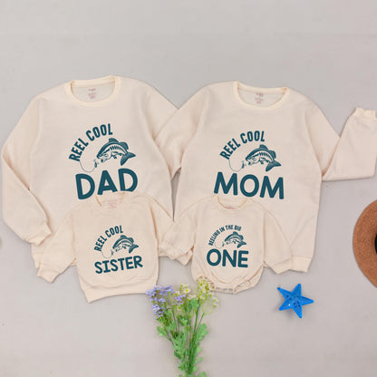 First Birthday Fishing Outfit Set: Bass Romper & Family Tees