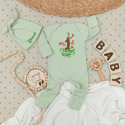 My 1st Christmas Baby Long Sleeve Romper with Reindeer Holly Design, Soft Newborn Festive Holiday Outfit for Boys and Girls, Custom Going Home Gift