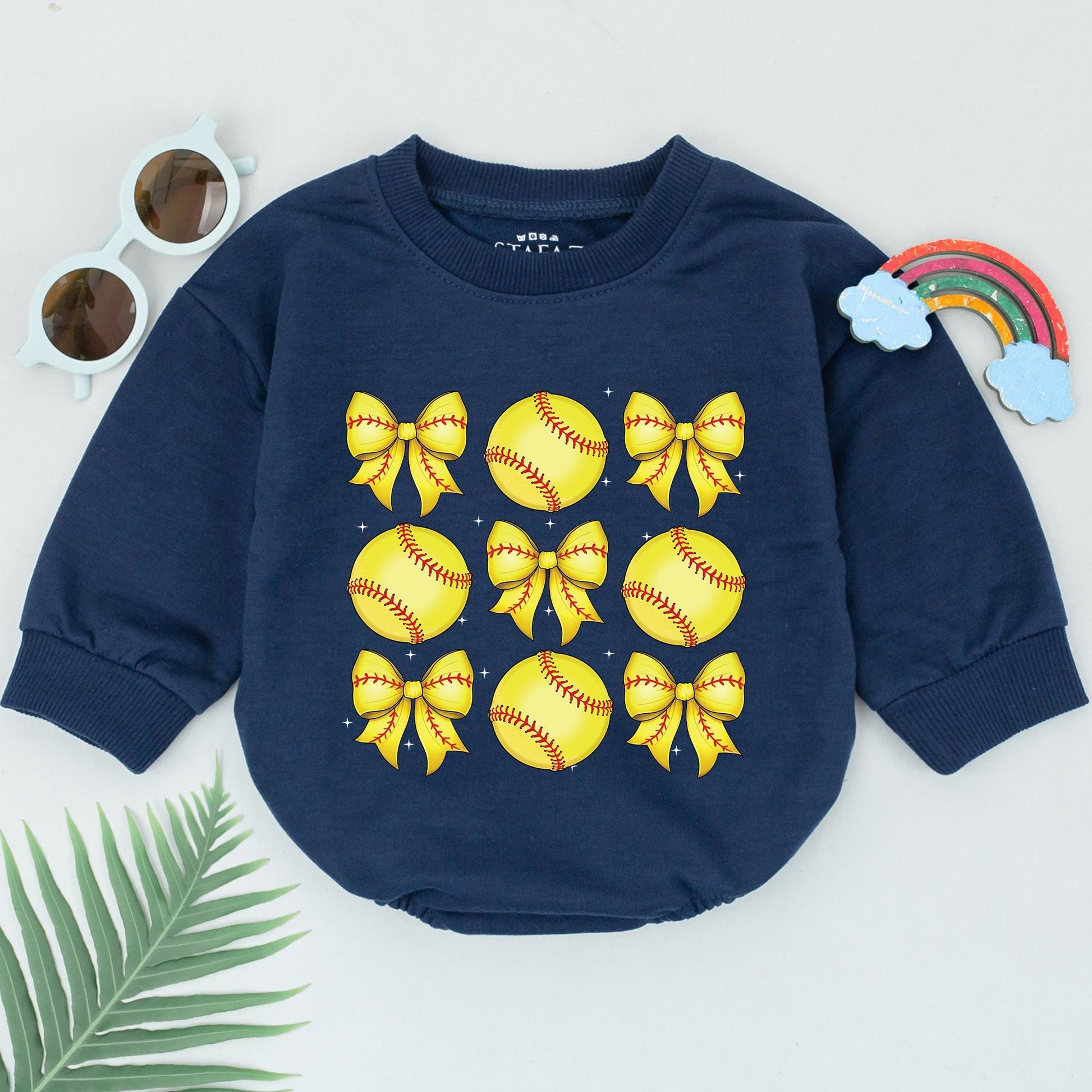 Softball Game Day Baby Romper – Retro Bow Outfit for Kids