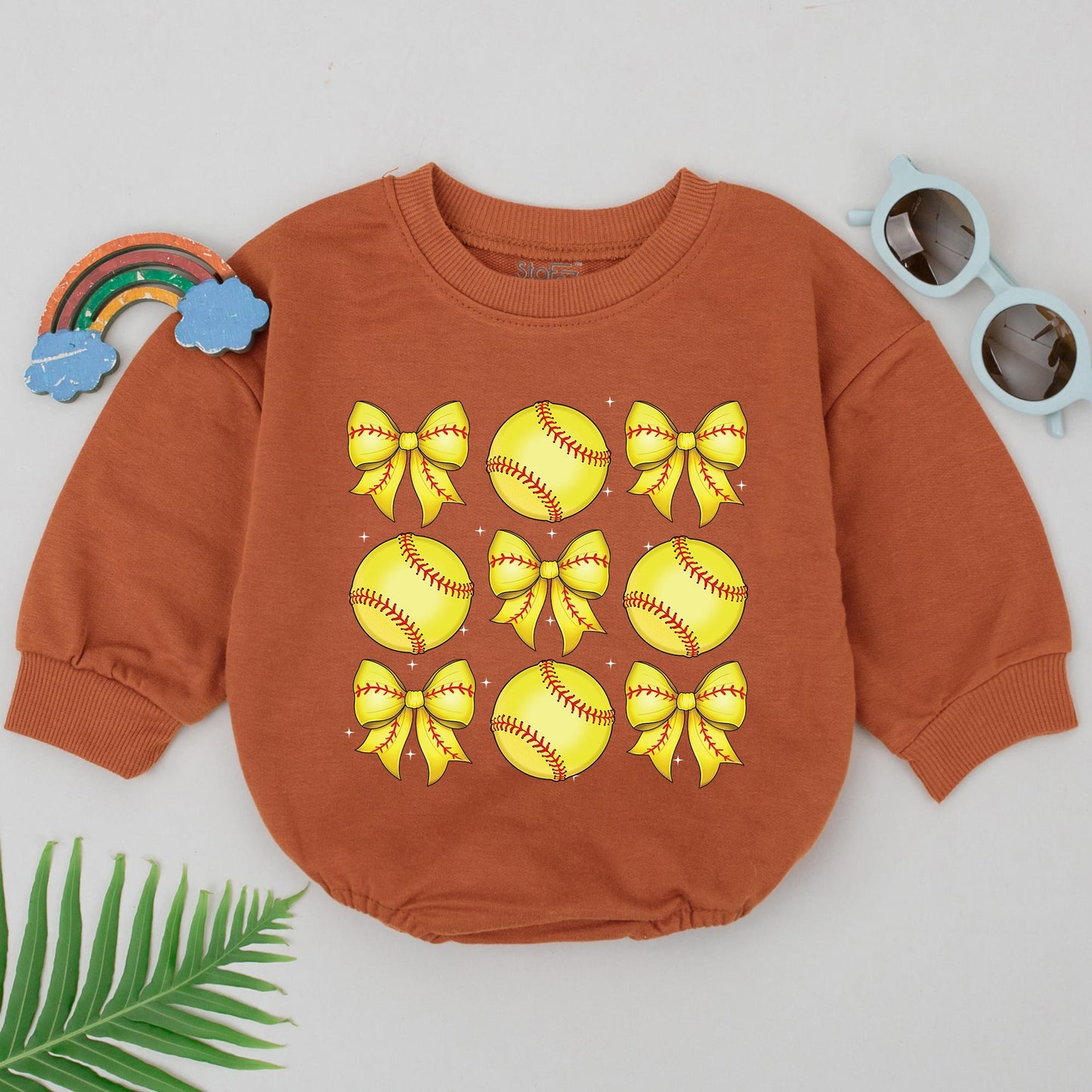 Retro Softball Bow Romper Baby Girl Outfit Yellow and Black Game Day Season Gift Natural Bubble Infant Clothing