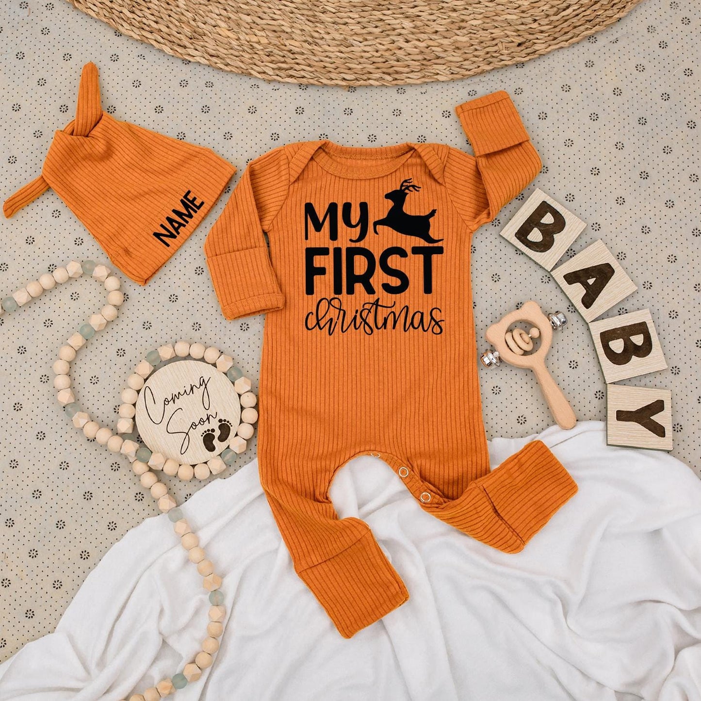 My First Christmas Baby Long Sleeve Romper Black Reindeer Design Soft Festive Newborn Going Home Outfit Boys Girls Holiday Gift Idea