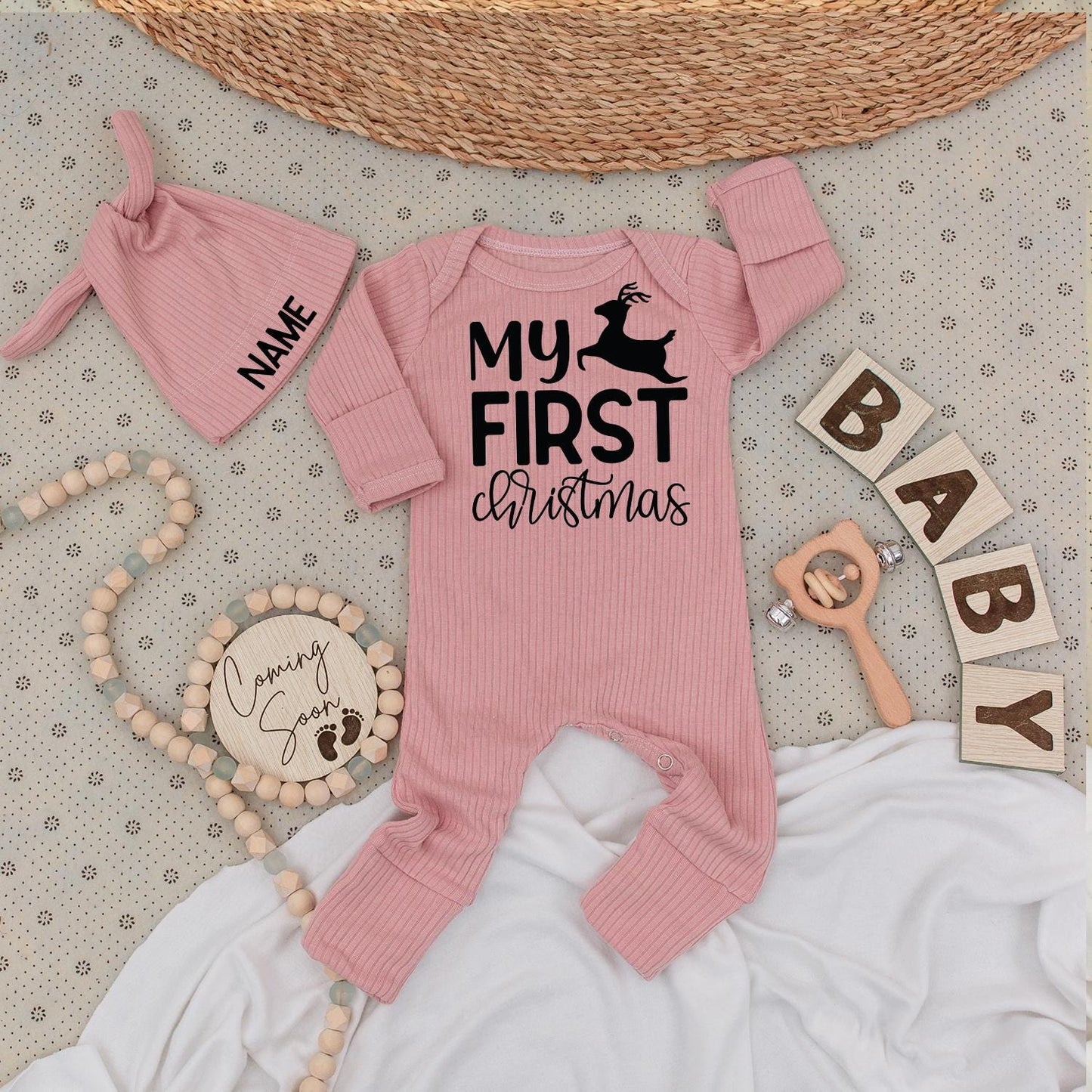 My First Christmas Baby Long Sleeve Romper Black Reindeer Design Soft Festive Newborn Going Home Outfit Boys Girls Holiday Gift Idea