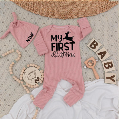 My First Christmas Baby Long Sleeve Romper Black Reindeer Design Soft Festive Newborn Going Home Outfit Boys Girls Holiday Gift Idea