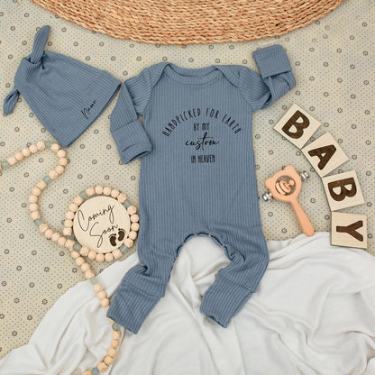 Heaven Sent Custom Name Bodysuit & Hat Set, Handpicked Baby Outfit, Great Grandparent Gift, Personalized Newborn Clothes, Shower Present Idea 139 char
