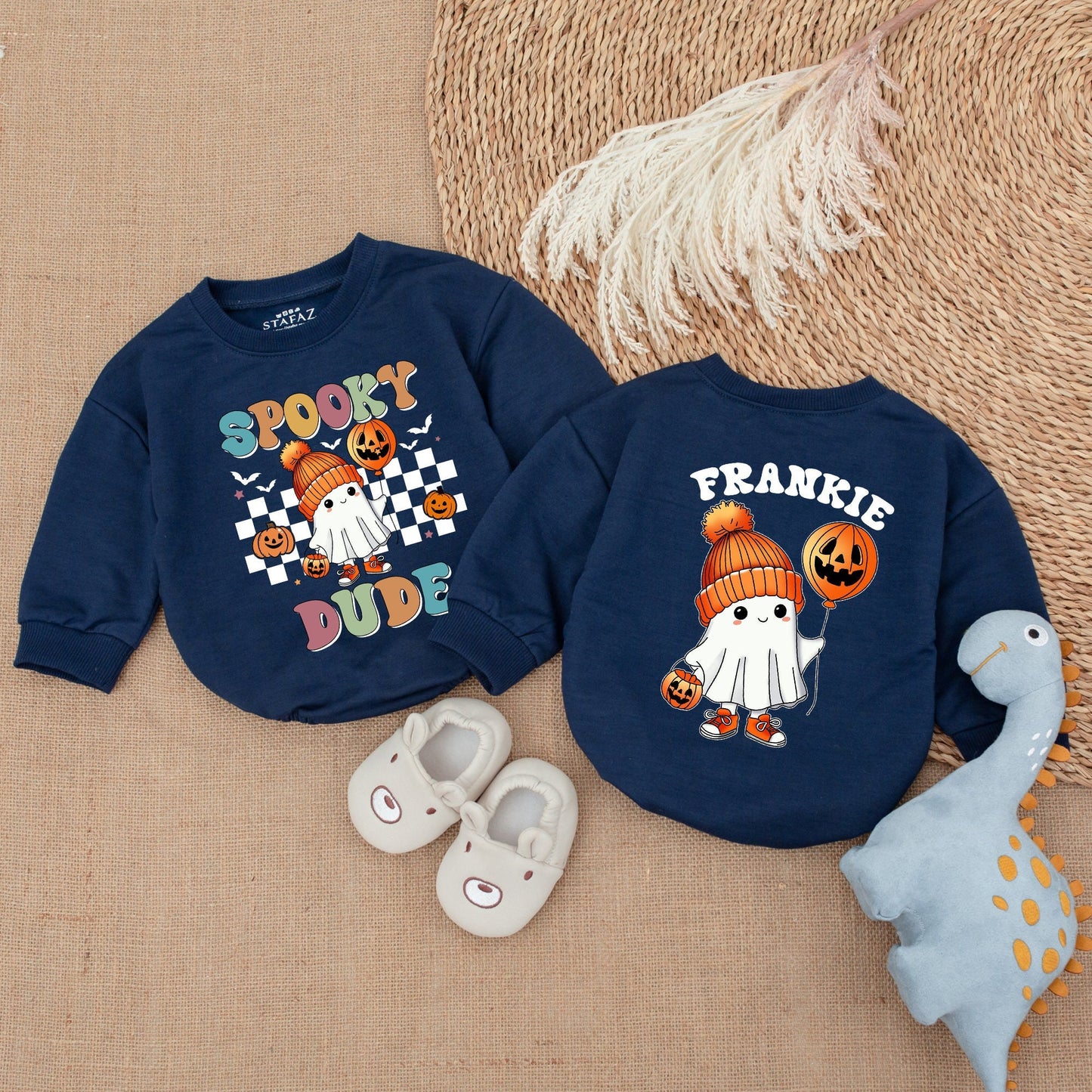 Retro Ghost Baby Romper - First Halloween Outfit - Infant Bodysuit