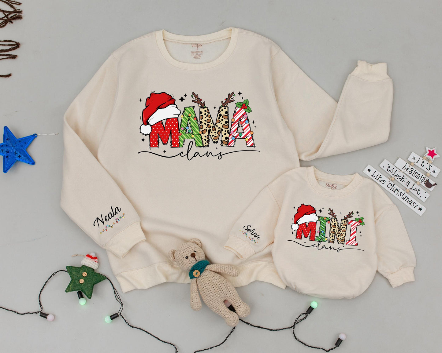 Matching Christmas Sweaters: Mama & Mini Claus Family Outfits