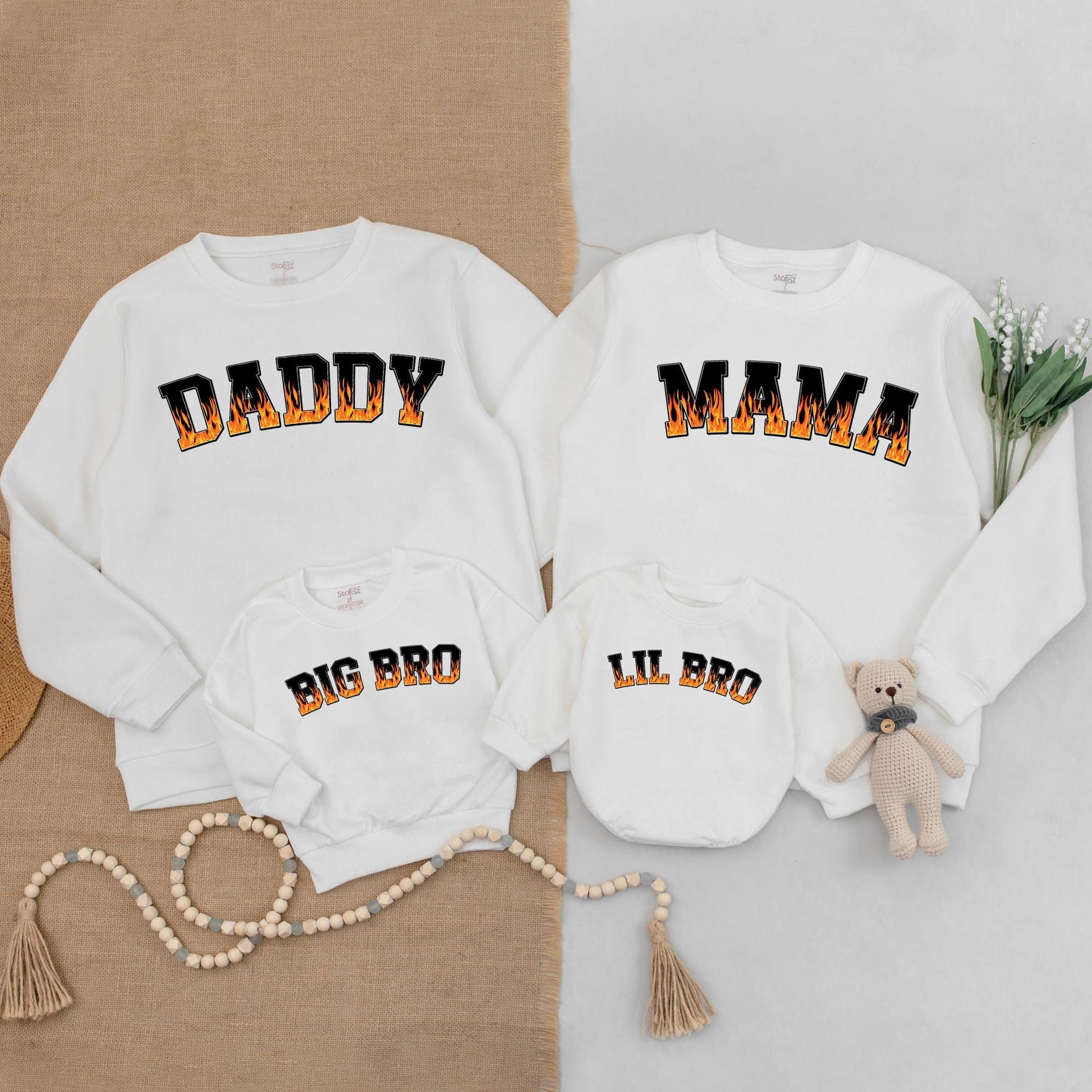 Matching Family Flames Sweatshirts: Mama, Dada, Mini & Baby Outfits