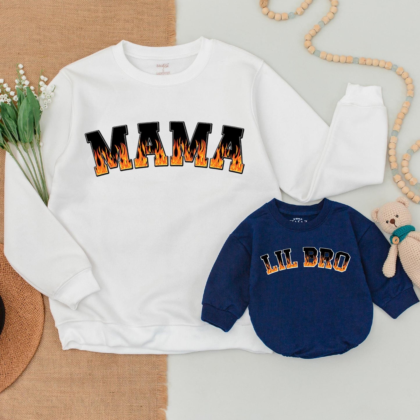 Matching Family Flames Sweatshirts: Mama, Dada, Mini & Baby Outfits