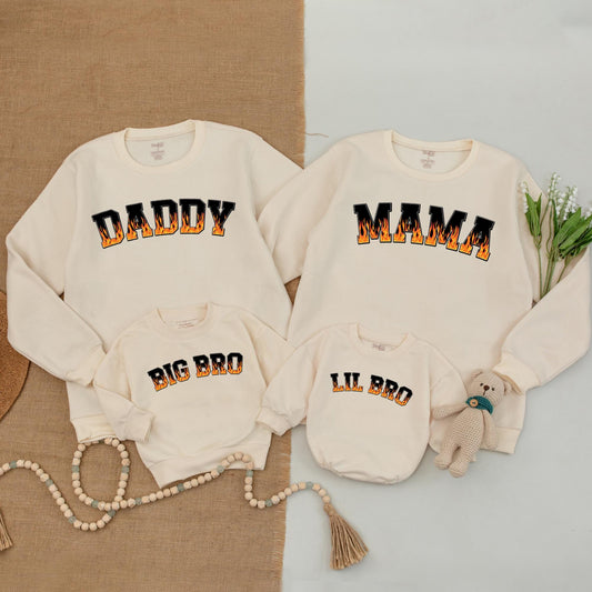 Matching Family Flames Sweatshirts: Mama, Dada, Mini & Baby Outfits