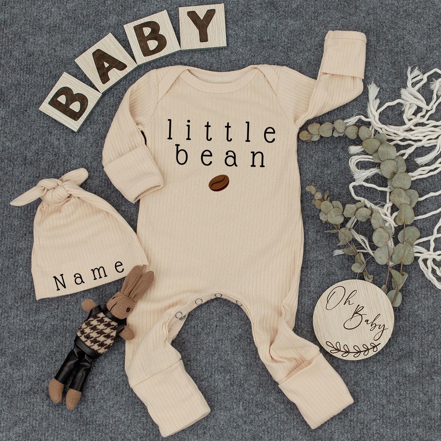 Personalized Little Bean Bodysuit - New Baby Clothes for Coffee Lovers & Newborn Gift, Coming Home Outfit, Gender Neutral Baby Boy or Girl