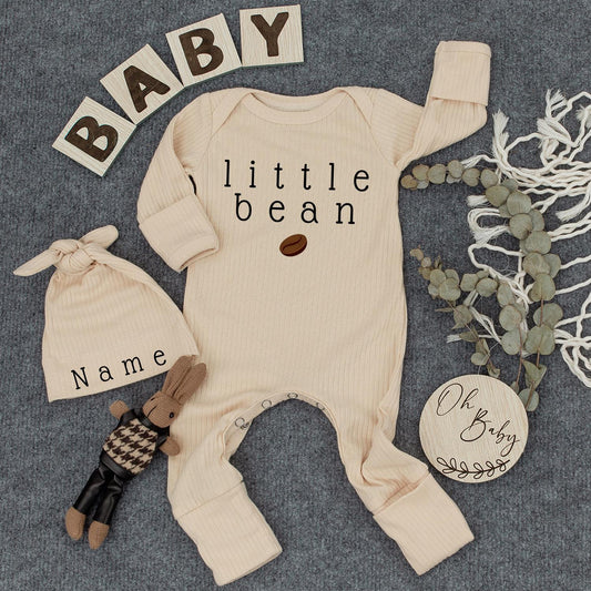 Personalized Little Bean Bodysuit - New Baby Clothes for Coffee Lovers & Newborn Gift, Coming Home Outfit, Gender Neutral Baby Boy or Girl