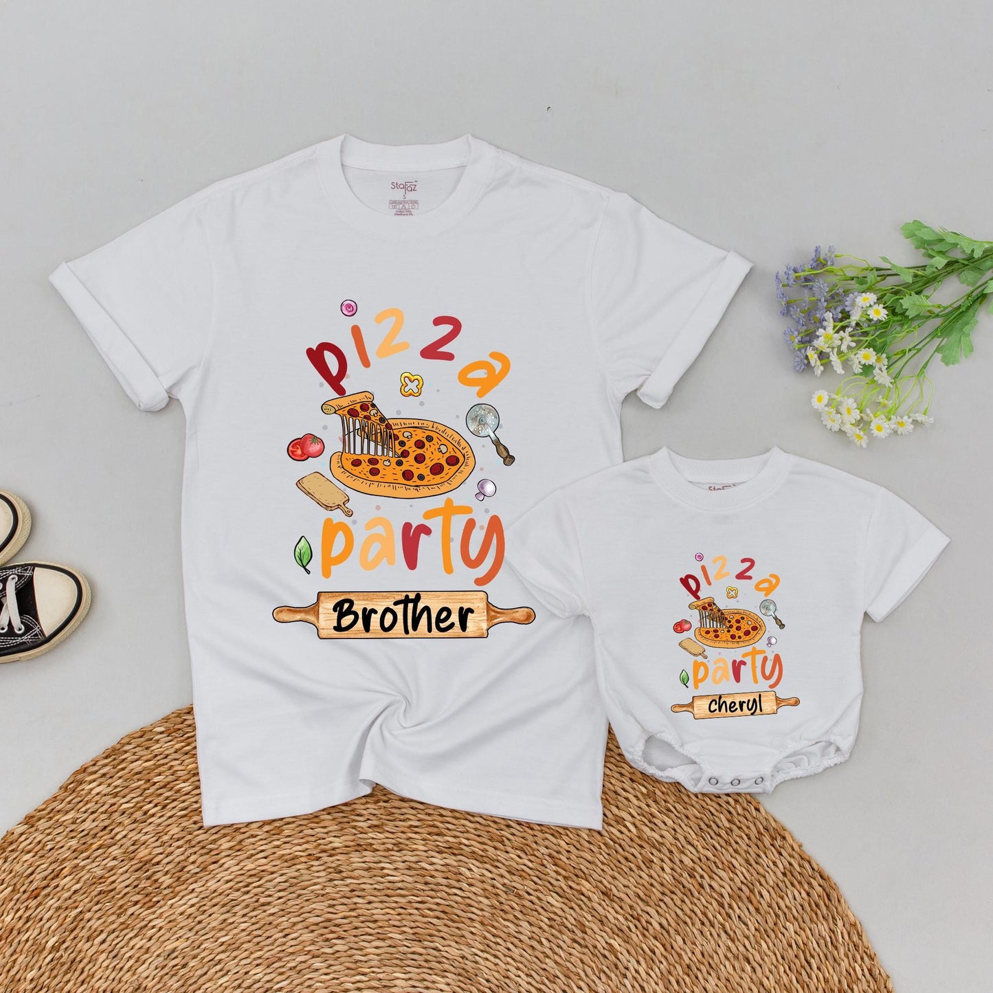 Matching Pizza Party Shirts & Bodysuit for Family & Birthday Fun