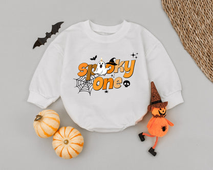 Spooky One Halloween Baby Romper Funny Ghost Costume Outfit First Birthday Outfit Playful Cartoon Design Comfortable Cotton Spooky Season Clothes 