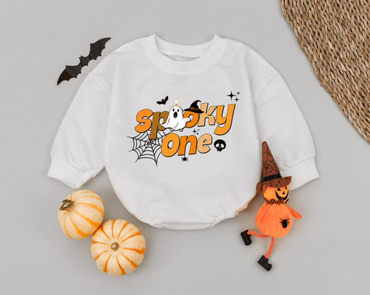 Spooky One Halloween Baby Romper Funny Ghost Costume Outfit First Birthday Outfit Playful Cartoon Design Comfortable Cotton Spooky Season Clothes 