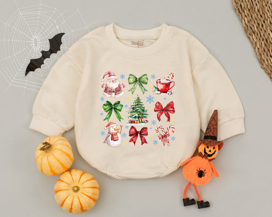 Festive Baby Romper & Toddler Sweatshirt: Vintage Christmas Magic