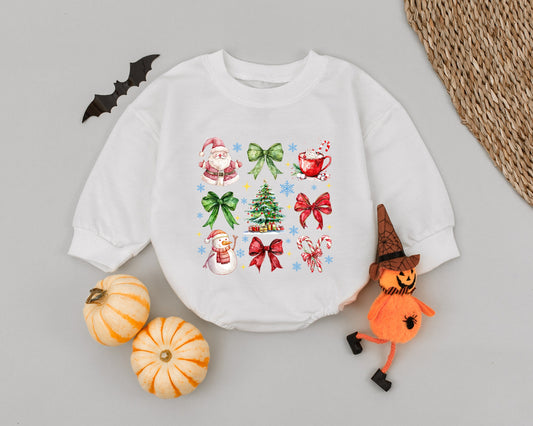 Festive Baby Romper & Toddler Sweatshirt: Vintage Christmas Magic