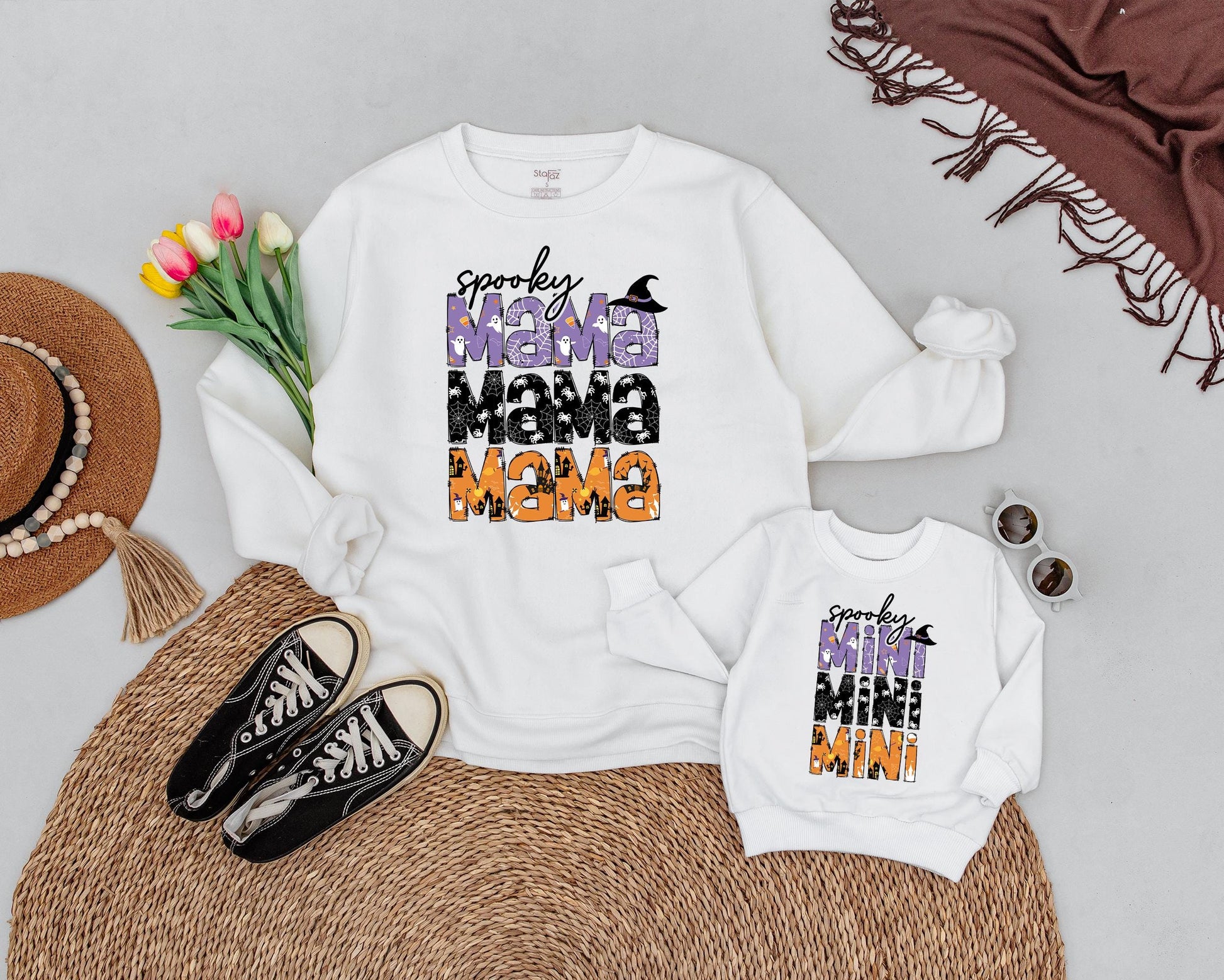 Retro Halloween Mommy & Me Sweatshirts: Spooky Ghost Family Style