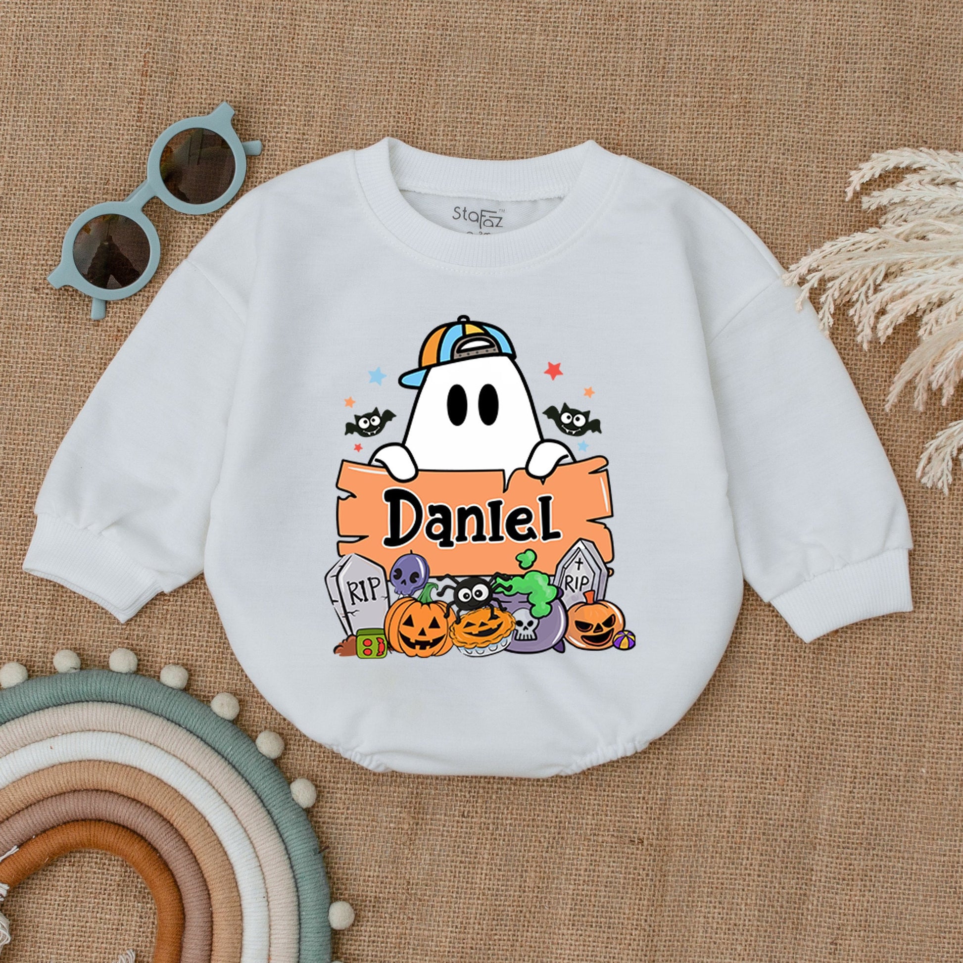 Personalized Boo Halloween Romper, My First Halloween Baby Outfit, Cute Ghost Design, Baby Boy/Girl Bubble Romper, Gift