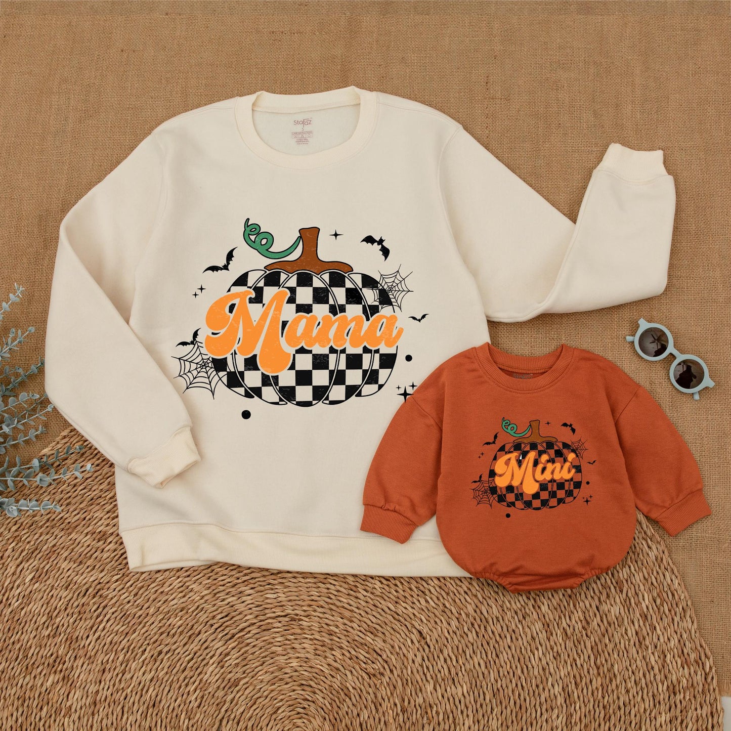 Matching Pumpkin Outfits: Thanksgiving Baby Romper & Mommy Sweaters