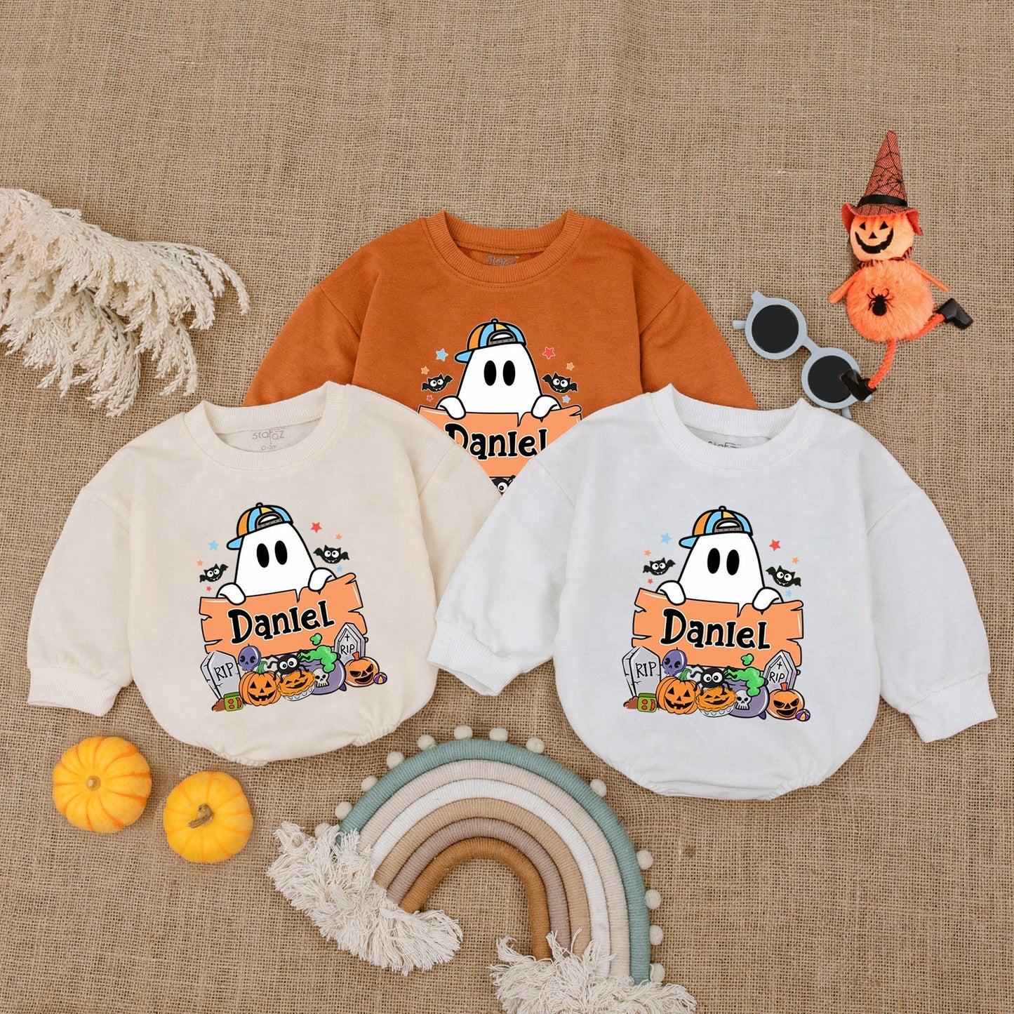 Personalized Boo Halloween Romper, My First Halloween Baby Outfit, Cute Ghost Design, Baby Boy/Girl Bubble Romper, Gift