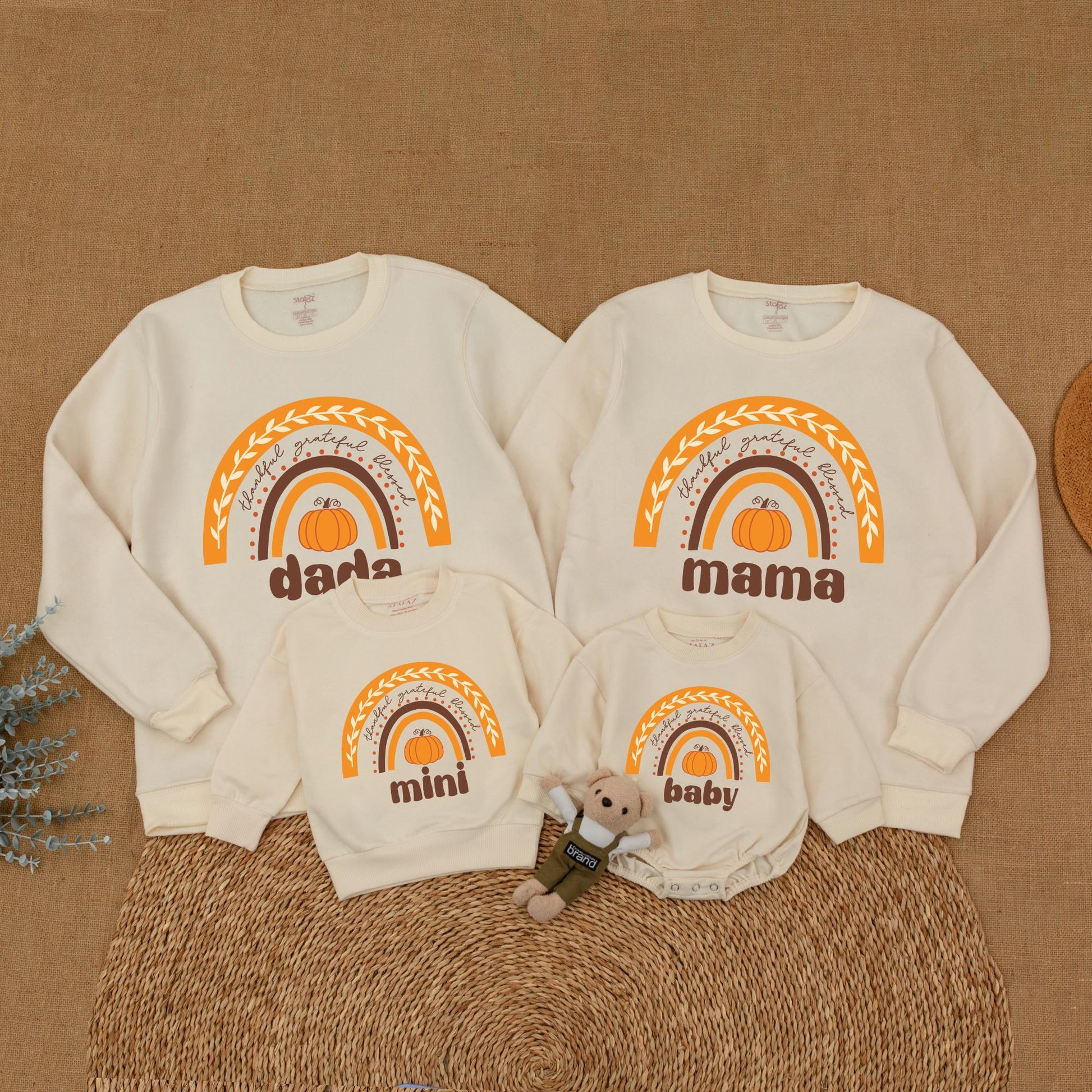 Mommy and Me Thanksgiving Sweatshirt Rainbow Pumpkin Design Thankful Grateful Blessed Family Matching First Holiday Outfits Soft Comfortable